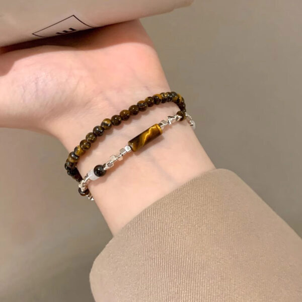 Broken silver tiger eye stone bead bracelet for women, couple bracelet set