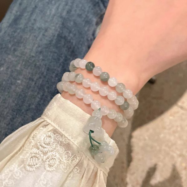 Milk white natural delicate cat eye stone double-layer layered bracelet