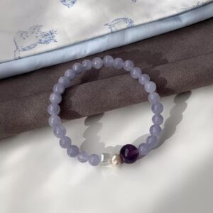 New - Chinese Style Aquamarine, Amethyst & Freshwater Pearl Bracelet