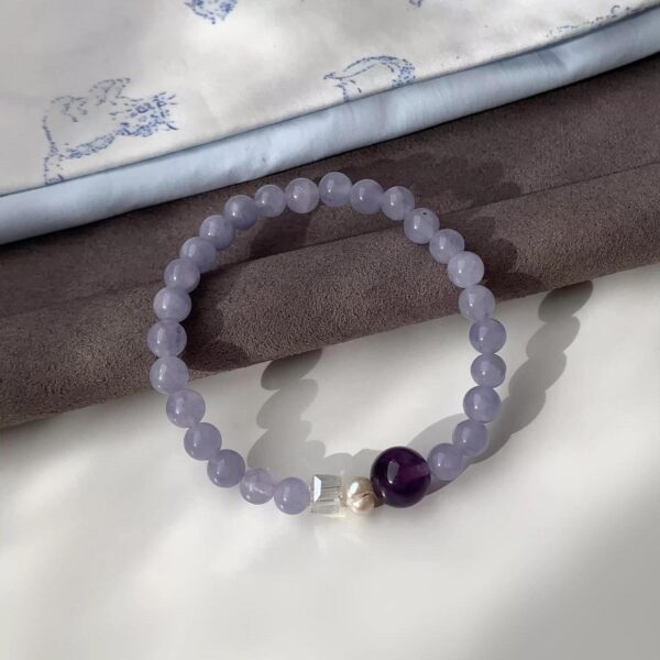 New - Chinese Style Aquamarine, Amethyst & Freshwater Pearl Bracelet