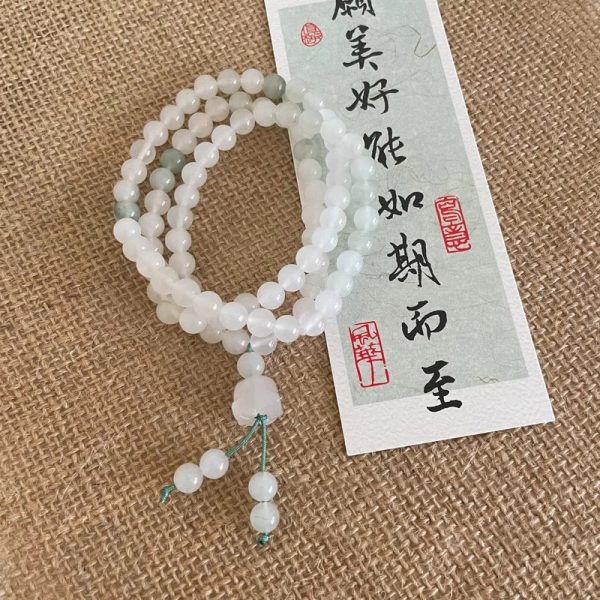 Milk white natural delicate cat eye stone double-layer layered bracelet