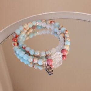 New - Chinese Style Dual - Layered Bracelet with Shoushan Stone, Colorful Beads & Cat's - Eye Stones