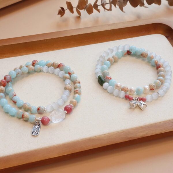 New - Chinese Style Dual - Layered Bracelet with Shoushan Stone, Colorful Beads & Cat's - Eye Stones