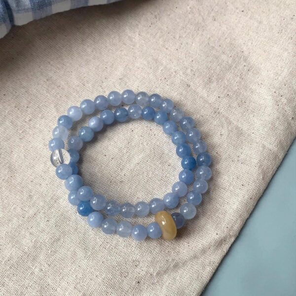 Natural stone sea blue double-layer bead bracelet, niche and fresh temperament bracelet