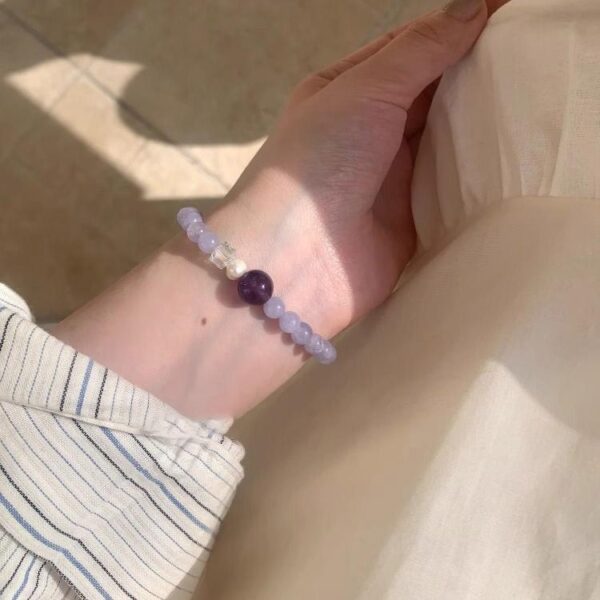New - Chinese Style Aquamarine, Amethyst & Freshwater Pearl Bracelet