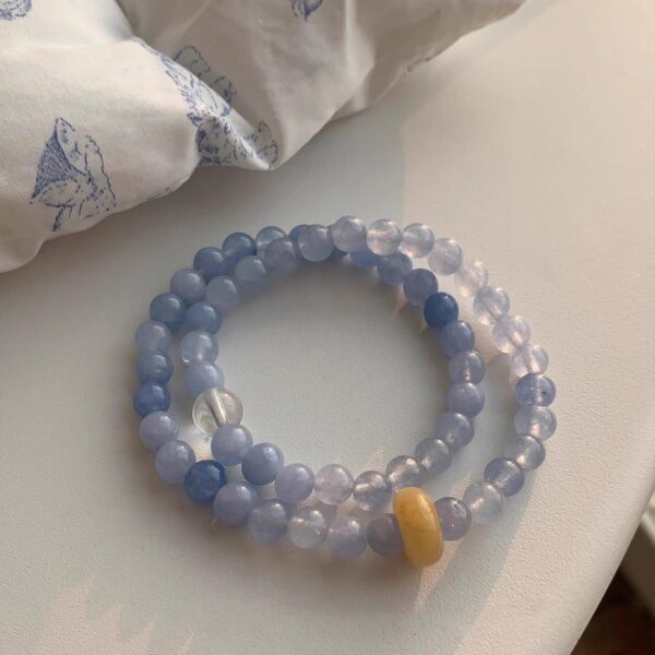 Natural stone sea blue double-layer bead bracelet, niche and fresh temperament bracelet