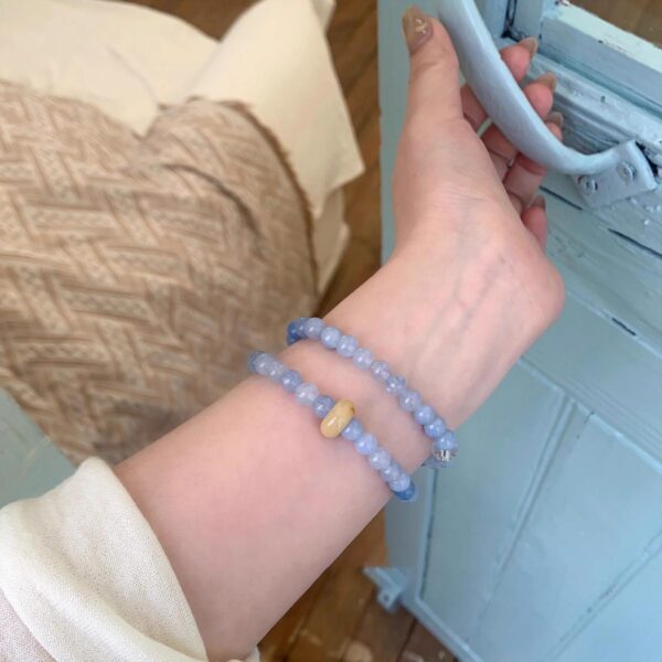 Natural stone sea blue double-layer bead bracelet, niche and fresh temperament bracelet