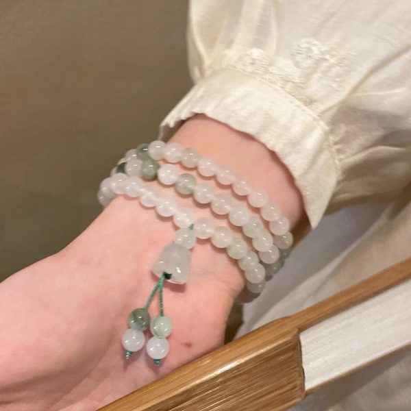 Milk white natural delicate cat eye stone double-layer layered bracelet