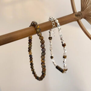 Broken silver tiger eye stone bead bracelet for women, couple bracelet set
