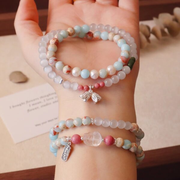 New - Chinese Style Dual - Layered Bracelet with Shoushan Stone, Colorful Beads & Cat's - Eye Stones