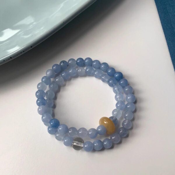 Natural stone sea blue double-layer bead bracelet, niche and fresh temperament bracelet