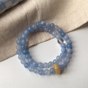 Natural stone sea blue double-layer bead bracelet, niche and fresh temperament bracelet