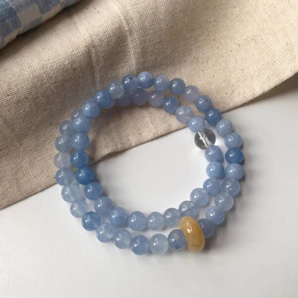 Natural stone sea blue double-layer bead bracelet, niche and fresh temperament bracelet