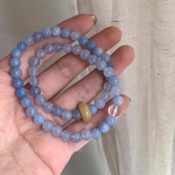 Natural stone sea blue double-layer bead bracelet, niche and fresh temperament bracelet