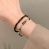 Broken silver tiger eye stone bead bracelet for women, couple bracelet set