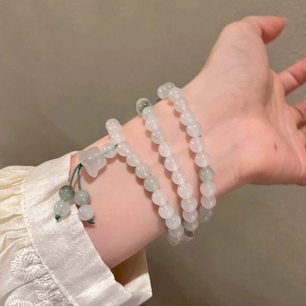 Milk white natural delicate cat eye stone double-layer layered bracelet
