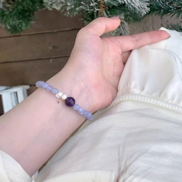 New - Chinese Style Aquamarine, Amethyst & Freshwater Pearl Bracelet