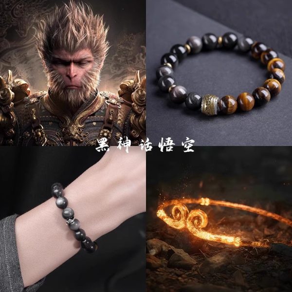 Black Myth Wukong Obsidian Bracelet｜Six True Words Mantra Beads｜Protection & Spiritual Jewelry