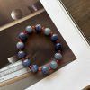 Chinese Style Natural Blue Aventurine & Red Agate Elastic Bracelet