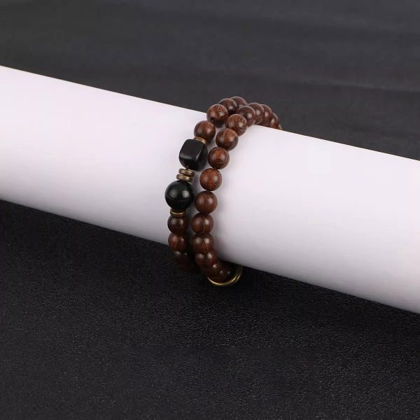 "Zen Double Circle" Golden Sandalwood Bracelet｜Feng Shui Wood Beads｜Chakra Balancing Spiritual Jewelry