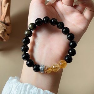 Dragon Eye Golden Obsidian Bracelet｜10MM Natural Tower Crystal｜Men's Spiritual Jewelry
