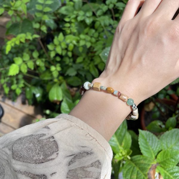 Antique Coffee Stripe" Green Agate Bracelet｜Boho Chic Energy Beads｜Feng Shui Healing Jewelry