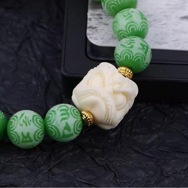 "Avocado Green Lion Dance" Couple Bracelet｜Feng Shui Healing Jewelry｜Chakra Balancing Beads