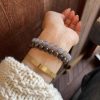Trending! New - Chinese Style Dual - Layered Elastic Bracelet with Natural Lime Agate, Black Ebony & Three - Eyed Dzi Beads