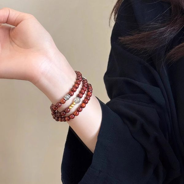 Chinese Style Black Ebony & Dzi Bead Triple - Layered Bracelet for Her