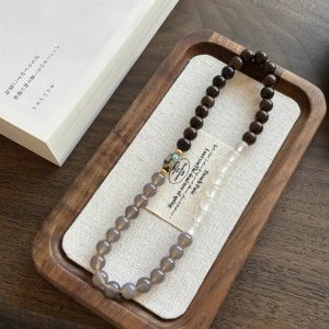 Trending! New - Chinese Style Dual - Layered Elastic Bracelet with Natural Lime Agate, Black Ebony & Three - Eyed Dzi Beads
