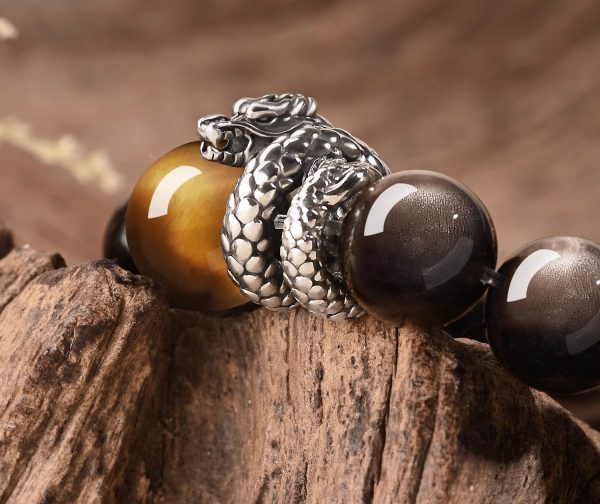 Year of Protection Silver Obsidian Bracelet｜Tiger Eye Wealth Beads｜Men's Spiritual Jewelry