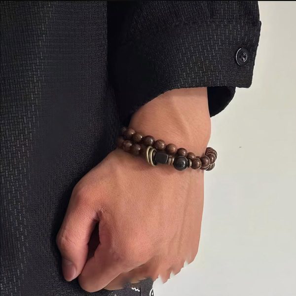 "Zen Double Circle" Golden Sandalwood Bracelet｜Feng Shui Wood Beads｜Chakra Balancing Spiritual Jewelry