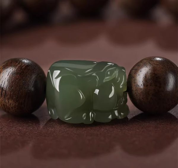 Wealth Guardian Brunei Agarwood Bracelet｜10MM Natural Nephrite Beads｜Men's Spiritual Jewelry
