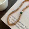 New - Chinese Style Dual - Layer Elastic Bracelet with Natural Stones & Gold - Plated Elements