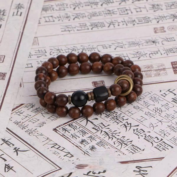 "Zen Double Circle" Golden Sandalwood Bracelet｜Feng Shui Wood Beads｜Chakra Balancing Spiritual Jewelry