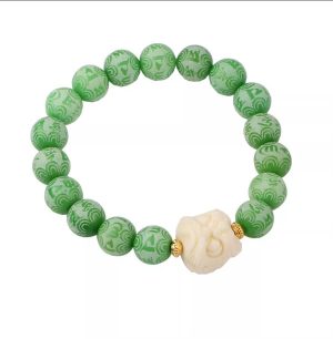 "Avocado Green Lion Dance" Couple Bracelet｜Feng Shui Healing Jewelry｜Chakra Balancing Beads