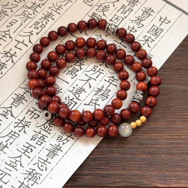 Chinese Style Black Ebony & Dzi Bead Triple - Layered Bracelet for Her