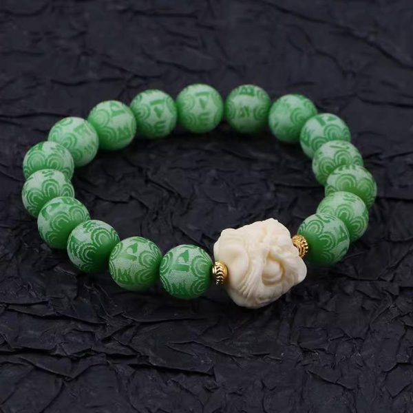 "Avocado Green Lion Dance" Couple Bracelet｜Feng Shui Healing Jewelry｜Chakra Balancing Beads