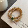 New - Chinese Style Dual - Layer Elastic Bracelet with Natural Stones & Gold - Plated Elements