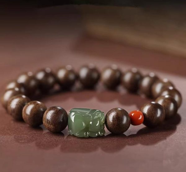 Wealth Guardian Brunei Agarwood Bracelet｜10MM Natural Nephrite Beads｜Men's Spiritual Jewelry