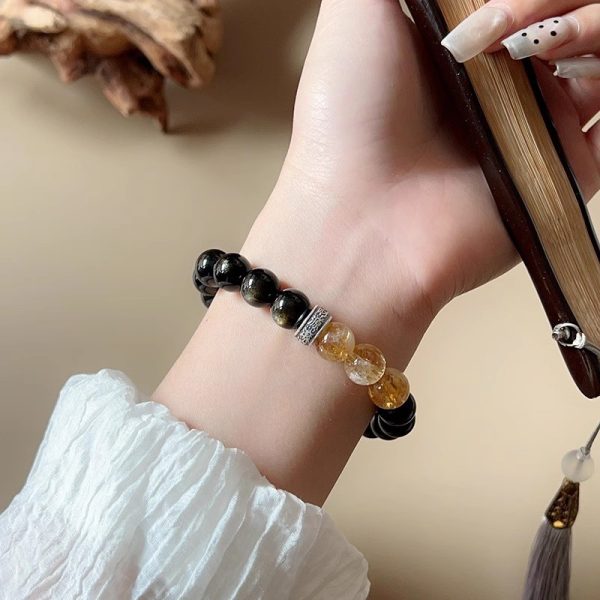 Dragon Eye Golden Obsidian Bracelet｜10MM Natural Tower Crystal｜Men's Spiritual Jewelry