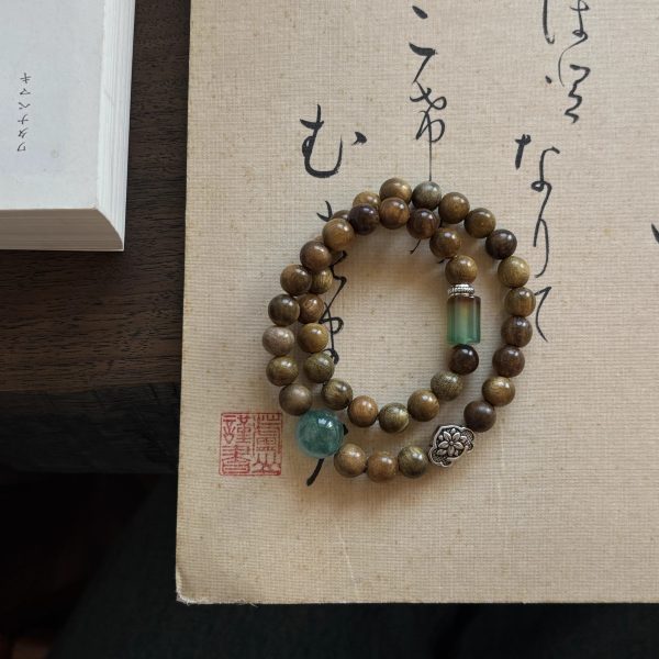 Feng Shui Double Circle Bracelet｜Green Sandalwood & Carnelian Beads｜Wealth Attracting & Chakra Balancing