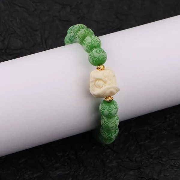 "Avocado Green Lion Dance" Couple Bracelet｜Feng Shui Healing Jewelry｜Chakra Balancing Beads