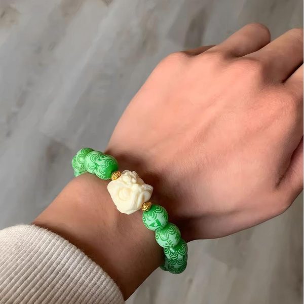 "Avocado Green Lion Dance" Couple Bracelet｜Feng Shui Healing Jewelry｜Chakra Balancing Beads