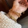 New - Chinese Style Dual - Layer Elastic Bracelet with Natural Stones & Gold - Plated Elements