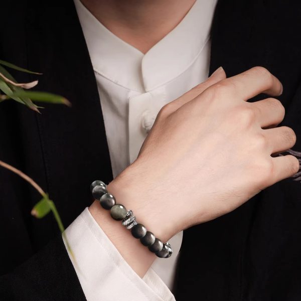 Year of Protection Silver Obsidian Bracelet｜Tiger Eye Wealth Beads｜Men's Spiritual Jewelry