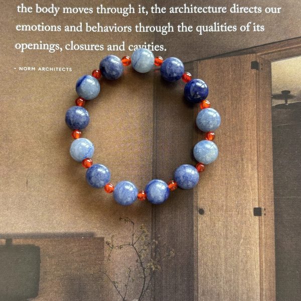 Chinese Style Natural Blue Aventurine & Red Agate Elastic Bracelet