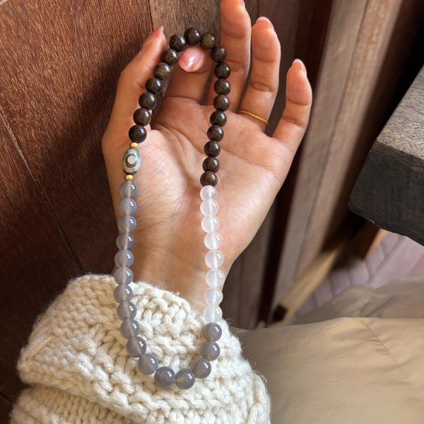 Trending! New - Chinese Style Dual - Layered Elastic Bracelet with Natural Lime Agate, Black Ebony & Three - Eyed Dzi Beads