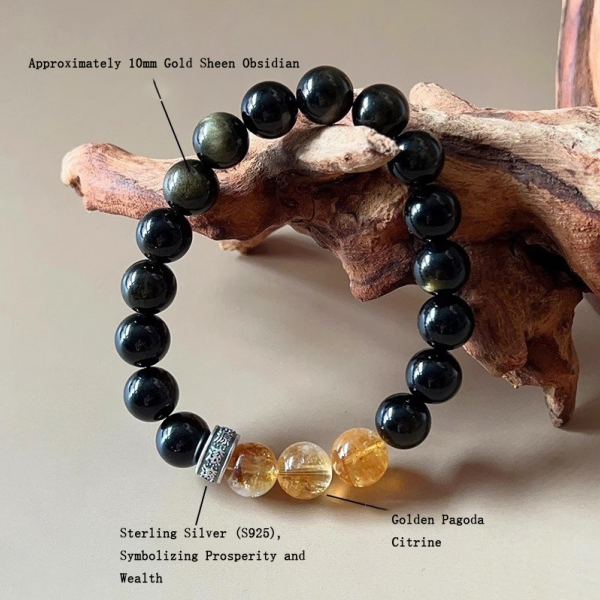 Dragon Eye Golden Obsidian Bracelet｜10MM Natural Tower Crystal｜Men's Spiritual Jewelry