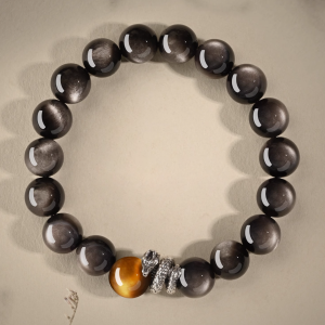 Year of Protection Silver Obsidian Bracelet｜Tiger Eye Wealth Beads｜Men's Spiritual Jewelry